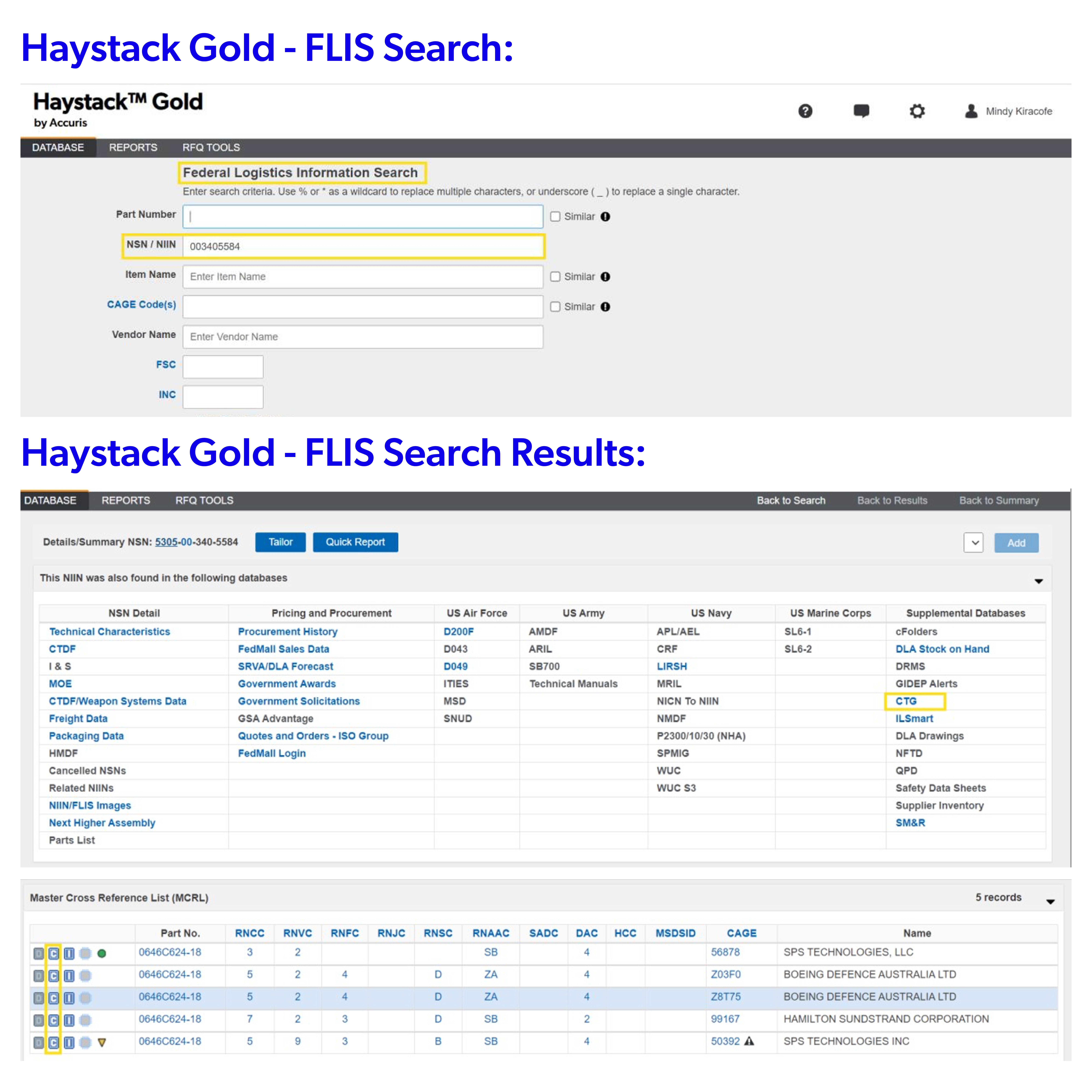 Haystack CTG FLIS Search